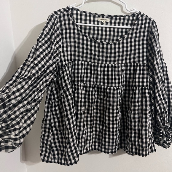 Max Studio Gingham Tiered Balloon Sleeve Blouse - Picture 6 of 9